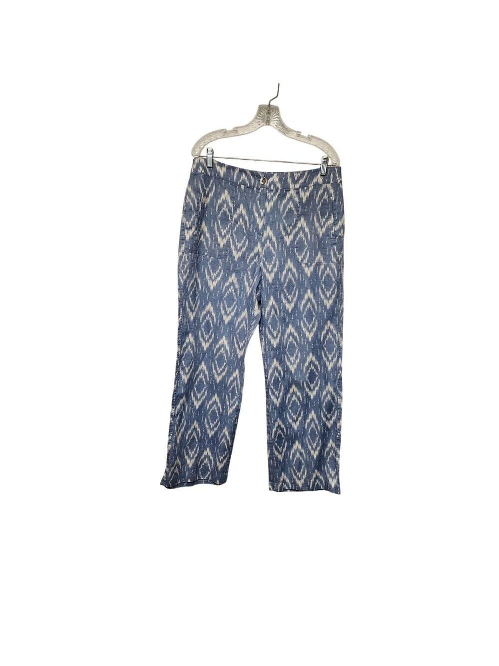 Chico's Blue Geometric Cuff Hem Crop Pants Sz 1.5 US 10